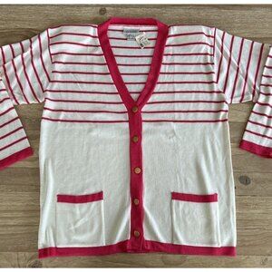 Vintage Neil Martin Cardigan Sweater Ivory Pink Acrylic NEW Size Large 80/90s